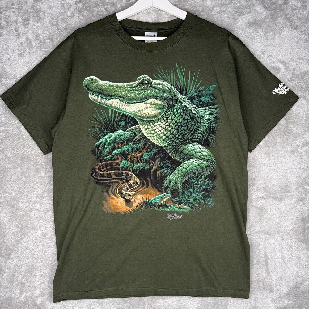 Vtg Okefenokee Swamp Park T-Shirt Mens Large Nature Alligator Snake Frog Print